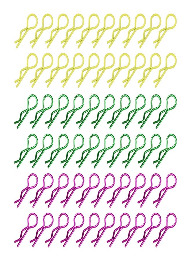 Rchobbytop 60pcs RC Body Clips Universal R Pins for 1/8 1/10 Scale On Road Car Off Road Buggy Rock Crawler Truck Short Course Shell, Purple & Yellow & Green - Image 1
